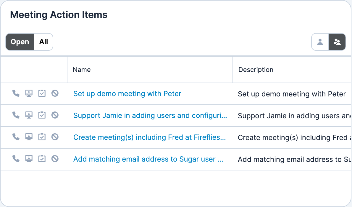 Fireflies Action Items Dashlet