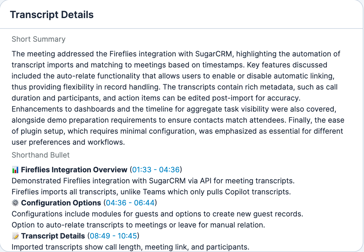 Fireflies Transcript Details Dashlet