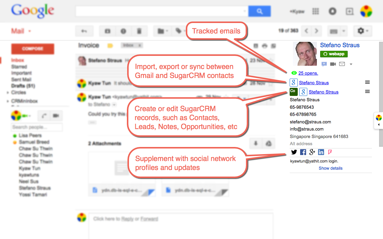 Gmail sidebar for SugarCRM