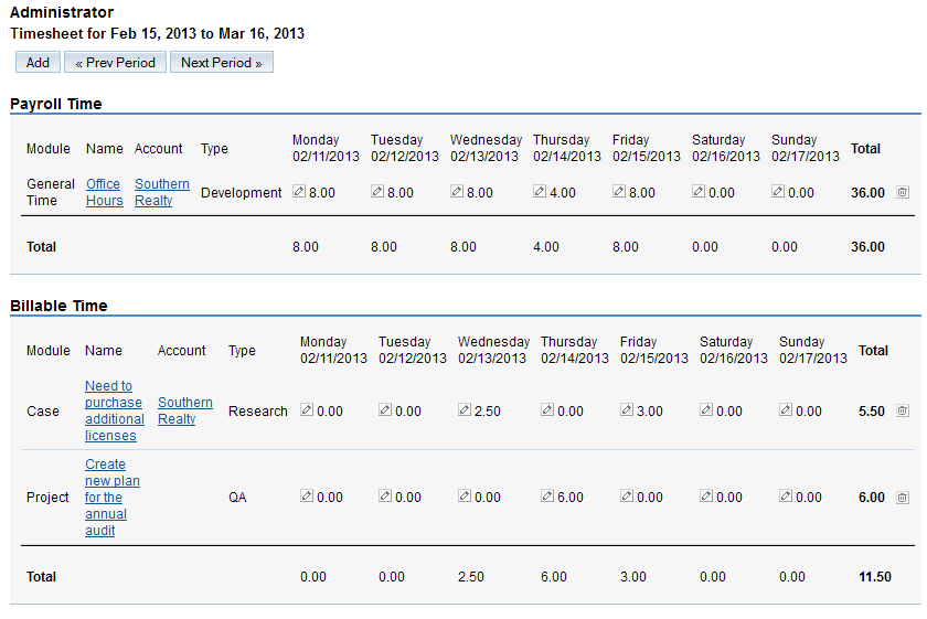 Timesheets Grid